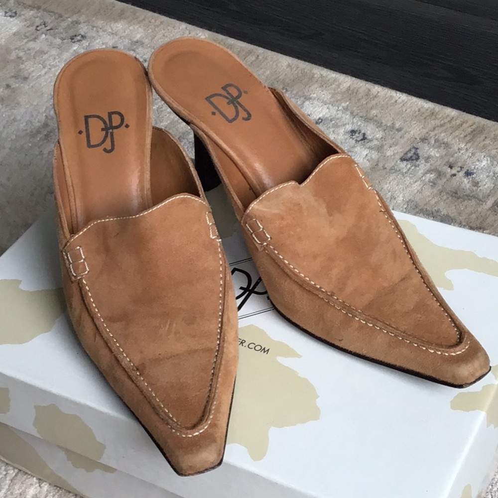 DONALD J. PLINIR CAMEL SUEDE MULES